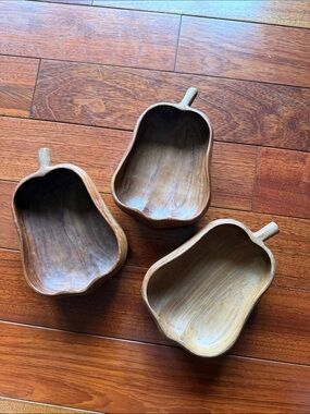 Monkey Pod Wood Bowls Set of 3 Carved Fruit Acorn Serving Bowls